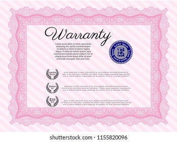 Pink Retro Warranty template. With quality background. Vector illustration. Money Pattern design. 