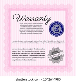 Pink Retro Warranty template. With quality background. Artistry design. Vector illustration. 