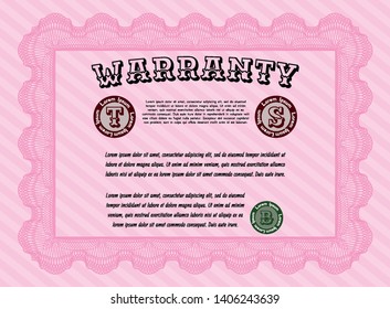 Pink Retro Warranty template. With quality background. Vector illustration. Elegant design. 