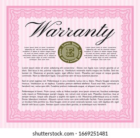Pink Retro Warranty template. With quality background. Artistry design. Detailed. 