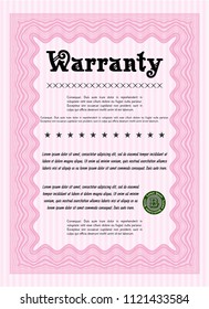 Pink Retro Warranty template. Vector illustration. Printer friendly. Money Pattern design. 