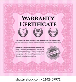 Pink Retro Warranty template. Vector illustration. Printer friendly. Money style design. 