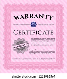 Pink Retro Warranty template. Vector illustration. With guilloche pattern. Beauty design. 