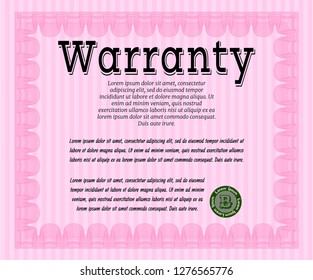 Pink Retro Warranty template. Vector illustration. Printer friendly. Money Pattern. 