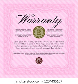 Pink Retro Warranty template. Vector illustration. With linear background. Lovely design. 