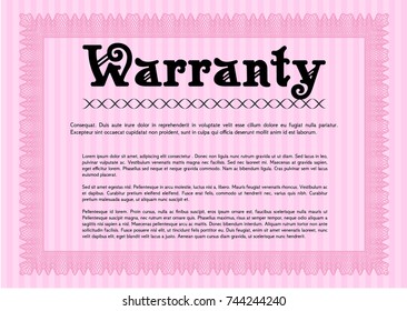 Pink Retro Warranty template. Vector illustration. Easy to print. Retro design. 