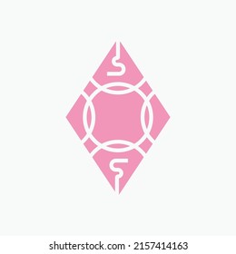 Logo vectorial rhombus rosa con decoración curvada dentro. Logo para belleza, salud, hospitalidad y espiritualidad.