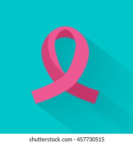 Pink ribbon against cancer, colorful vector flat illustration