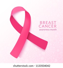 Pink ribbon banner, Breast cancer awareness month vector illustration
