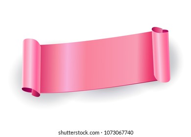 Pink ribbon banner isolated on white background, vector 3D realistic illustration. Ribbon pink color 2020, Wedding, Mothers Day, Birthday, Valentines Day, ribbon Anniversary, baby, girl, decoration