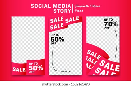 pink ribbon banner social media instagram story discount promotion sale template mini vector pack