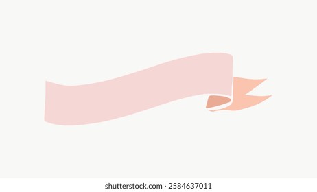 Pink ribbon banner with a soft, elegant design. The ribbon flows gracefully, creating a gentle, pastel aesthetic. Perfect for decoration or design projects. Vector isolated on white.