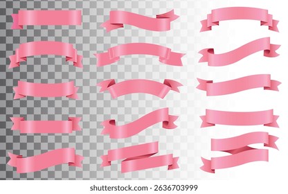 Pink ribbon banners set. Big ribbons set. Ribbons collection isolated on white background. Royal ribbons set for promotion design. Vector graphic. beautiful cards with pink gift bows with ribbons