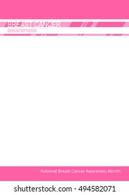 Pink ribbon Blank sheet with place for text. Vector vertical card, poster or flyer template on white and pink background. Design element for October, Breast Cancer Awareness Month