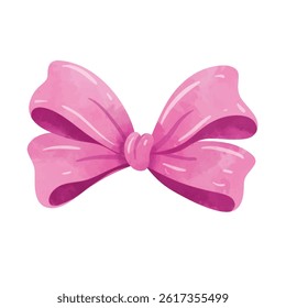 Pink ribbon bow clip art, hand drawn watercolor painting of pink bow, clip art ribbon bow, bow knot illustration vector, isolated on white background