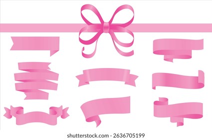 pink ribbon bow collection. Bowknot for decoration, big set of pinky bowtie, Pink ribbon banners collection. Big ribbons set. Ribbons collection isolated on white background. Royal ribbons set.