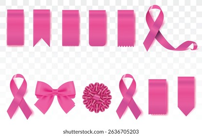 pink ribbon bow collection. Bowknot for decoration, big set of pinky bowtie, Pink ribbon banners collection. Big ribbons set. Ribbons collection isolated on white background. Royal ribbons set.