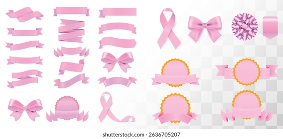 pink ribbon bow collection. Bowknot for decoration, big set of pinky bowtie, Pink ribbon banners collection. Big ribbons set. Ribbons collection isolated on white background. Royal ribbons set.