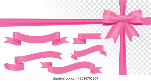 pink ribbon bow collection. Bowknot for decoration, big set of pinky bowtie, Pink ribbon banners collection. Big ribbons set. Ribbons collection isolated on white background. Royal ribbons set.