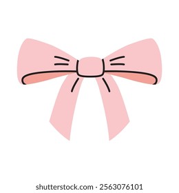 Pink ribbon bow, decorative bowknot for gift packaging. Trendy modern vector illustration isolated on white background, hand drawn, flat design