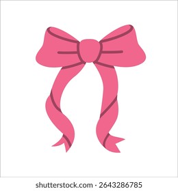 Pink Ribbon Bow with Decorative Twist on White Background – Vector Illustration Perfect for Gift Wrapping, Festive Decor, Celebrations, Invitations, and Feminine-Themed Creative Projects