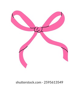 Pink ribbon bow design with a simple knot and flowing tails suitable for various crafts and decorations