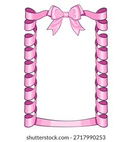 pink ribbon bow frame vector illustration for valentine and wedding design, work of hand drawn
