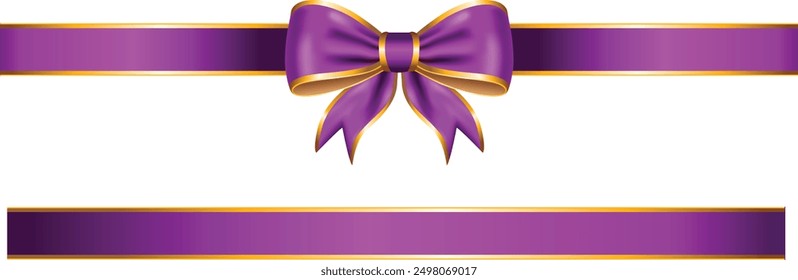 Pink ribbon bow with gold trim and straight horizontal border