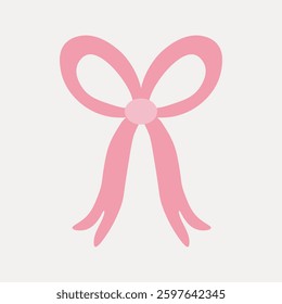 Pink ribbon bow hair accessory. Flat Design Vector 