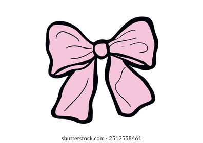 Pink ribbon bow. Hand drawn bow illustration. Birthday, Christmas, and Valentine's Day decoration. Gift wrapping. Vector illustration. Romantic element. 