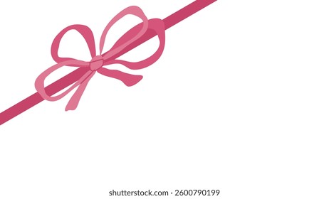 Pink ribbon bow hand drawn on banner. Decorative elements for holiday invitations and birthday cards. Vector illustration.