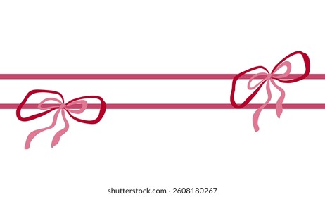 Pink ribbon bow hand drawn on banner. Decorative elements for holiday invitations and birthday cards. Vector illustration.