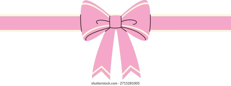 Pink Ribbon Bow with Horizontal Border and Decorative White Edging