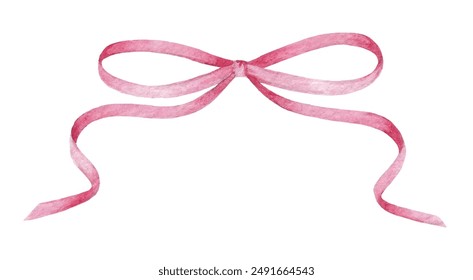 Pink ribbon bow isolated on white background. Watercolor vector illustration for greeting card, invitation, poster, banner