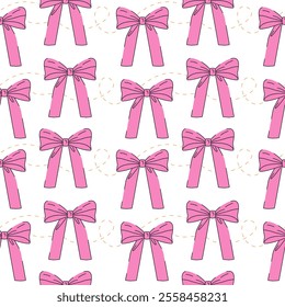 Pink ribbon, bow. Seamless pattern. Can be used for wallpaper, fill web page background, surface textures. Vector illustration