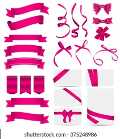 Pink Ribbon and Bow Set. Vector illustration EPS10