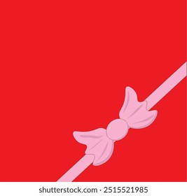 pink ribbon bow sideways on a red background