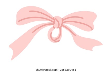 Pink ribbon bow tied. Flat color illustration. Ribbon drawing after tied on something. Sewing workshop item, tied fabric
