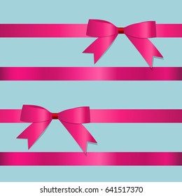 Pink ribbon with bow. Vector illustration.