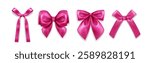 Pink ribbon bows set isolated on white background. Vector realistic illustration of coquette girly hair accessory, decoration for romantic gift box, vintage wedding or birthday card design element