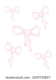 pink ribbon bows in a soft hand-drawn style. Perfect for decorative elements, gift wrapping designs, and invitations.