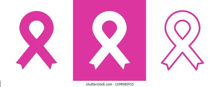 Cinta rosa. Conciencia sobre el cáncer de mama. Tres estilos. Ilustración de vectores, diseño plano