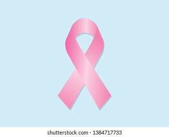 Pink ribbon for breast cancer awareness campaigns isolated on blue background.