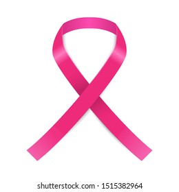 pink ribbon, breast cancer awareness symbol, isolated illustration on white background