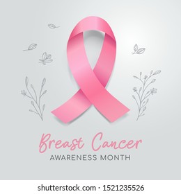 Pink ribbon for breast cancer awareness ribbon isolated on white.