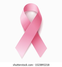 Pink ribbon, breast cancer awareness symbol, isolated on white background. 3D realistic vector illustration