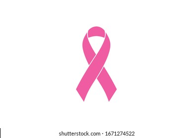 pink ribbon, breast cancer awareness symbol or sign, isolated on white, vector icon illustration