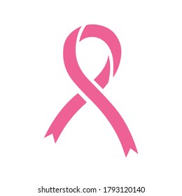 Pink ribbon, breast cancer awareness symbol isolated on white, icon vector illustration