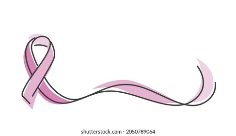 Pink ribbon breast cancer awareness symbol line design vector illustration