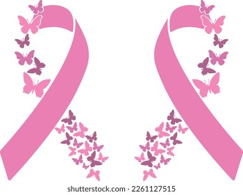 pink ribbon, breast cancer awareness symbol or sign, isolated on white, vector icon illustration